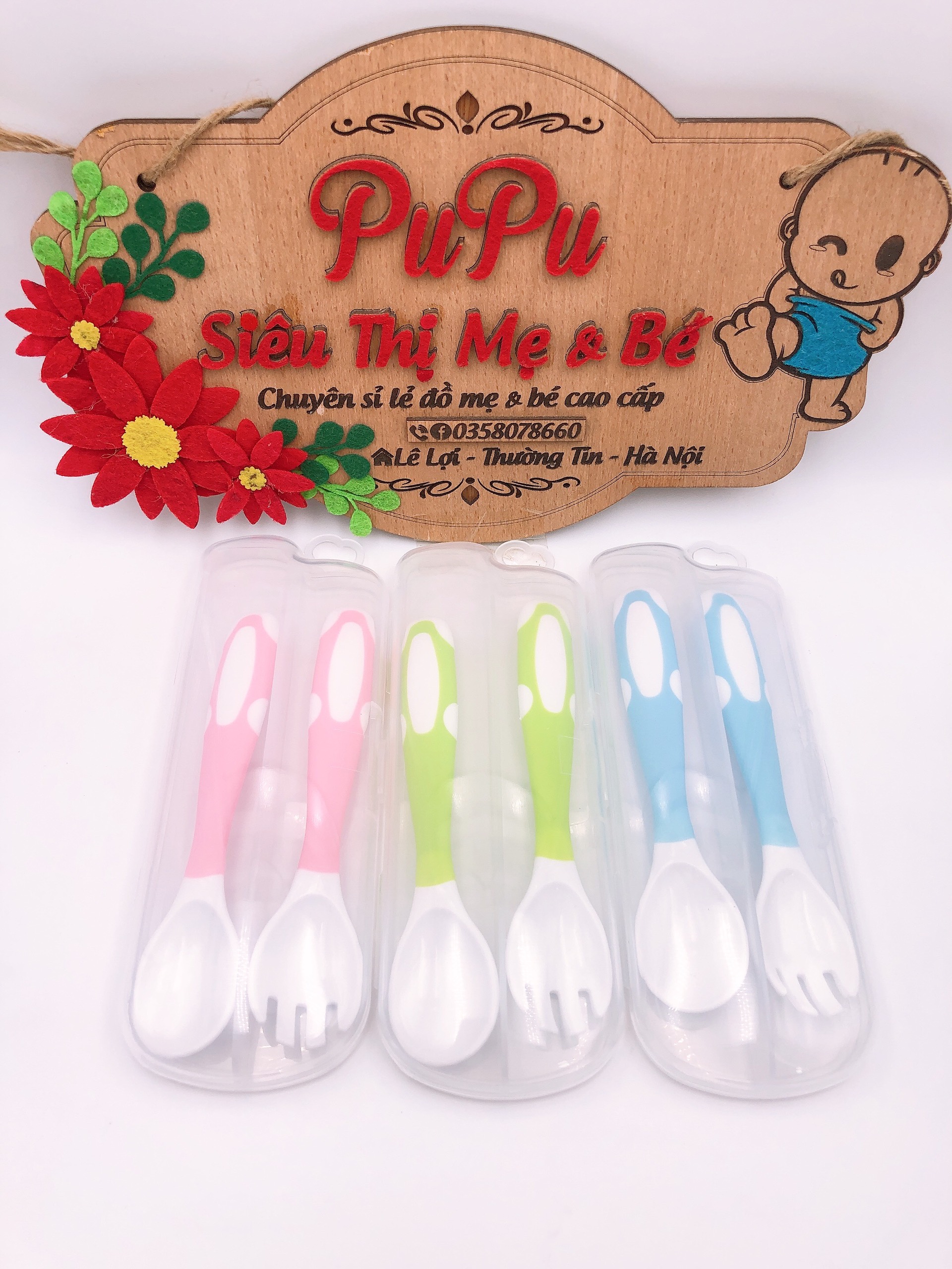 [HÀNG XUẤT] Bộ Thìa Dĩa Uốn Cong Tập Xúc Cho Bé