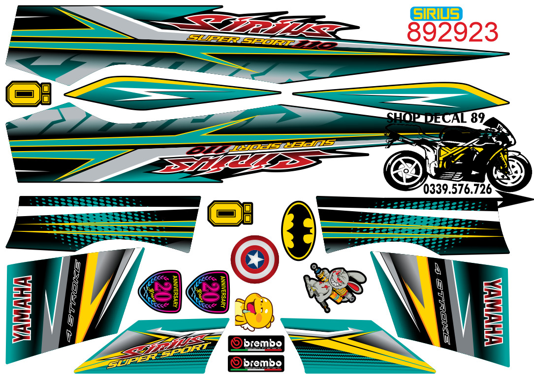 Tem Rời 3 Lớp SIRIUS 110 - 50 XANH LỤC ĐỎ MẬN MS 892923 - Dán Cho Sirius Xăng Cơ