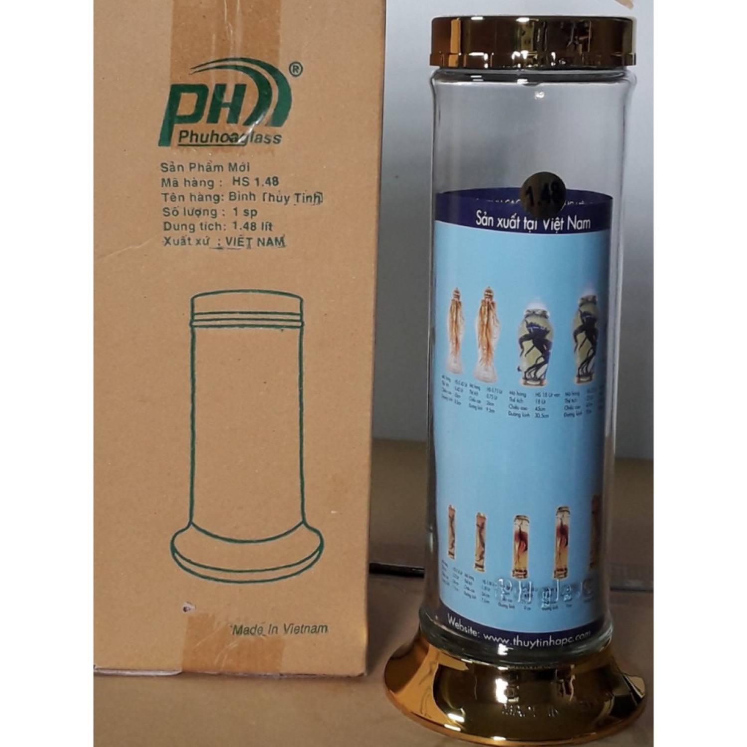 bình ngâm rượυ sâm thủy tinh PHÚ HÒA 1,48 lít