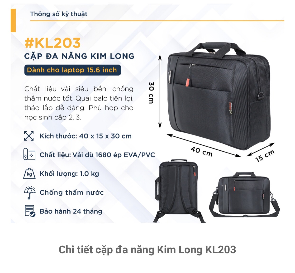 Cặp đen đa năng học sinh Kim Long KL203
