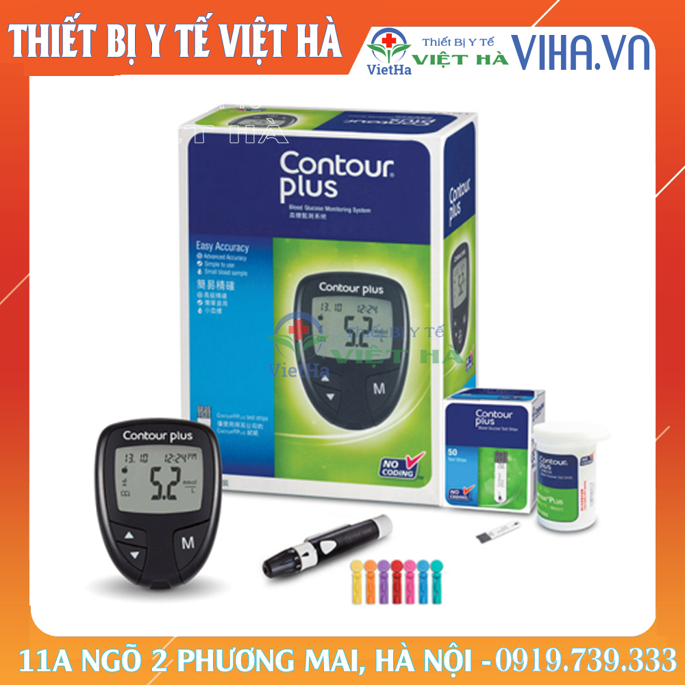 Máy đo đường huyết Bayer Contour Plus Đức +Tặng 25 test+ Tặng 50Kim