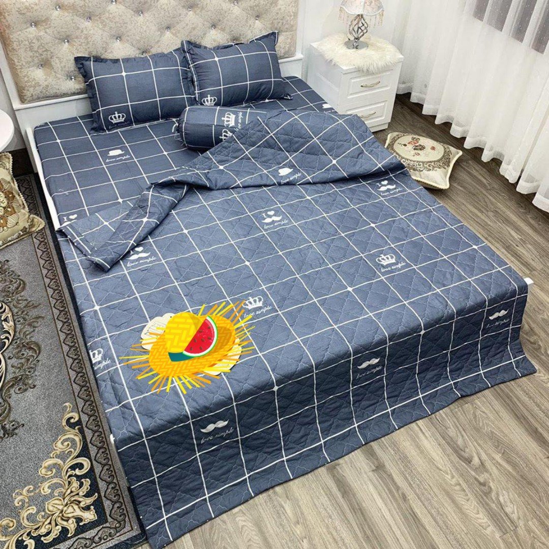 Bộ ga gối cotton poly 3 món họa tiết kẻ râu