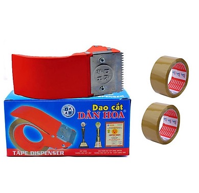 Combo bộ dụng cụ cắt băng keo 5f và 02 cuộn băng keo đục 5f - 100yard dân hoa