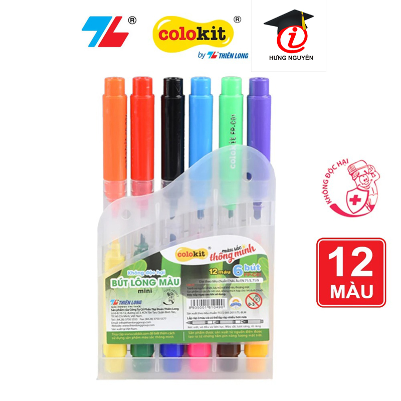 Bút dạ 12 màu thiên long - 6 bút 2 đầu - colokit fp-c01