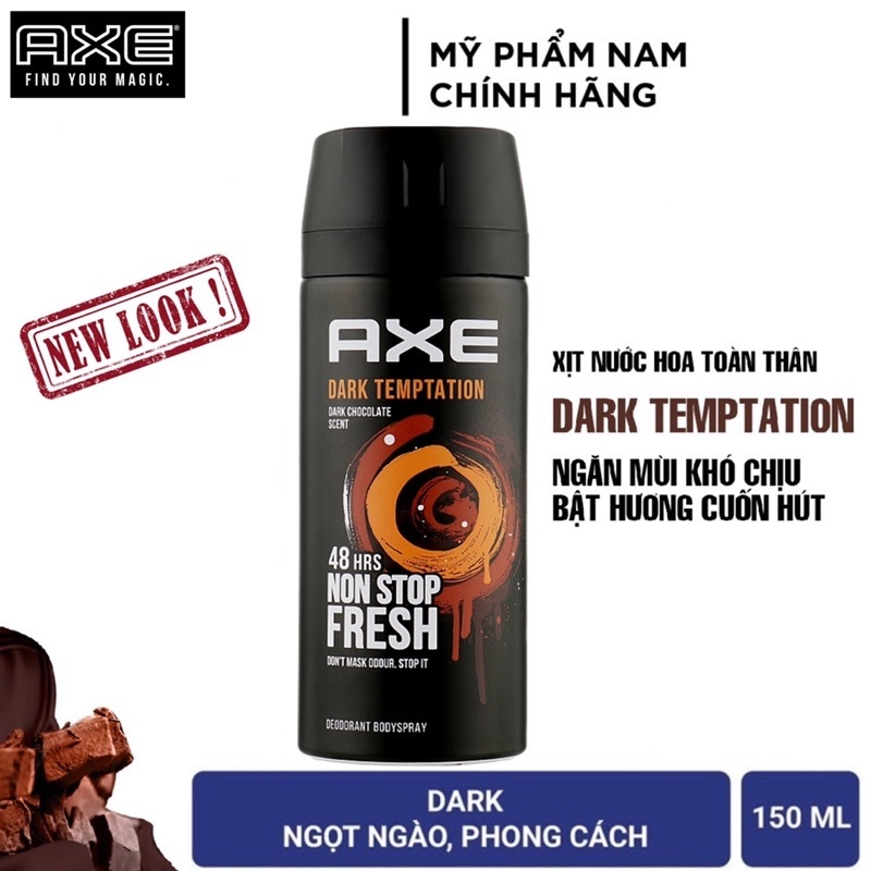 [UK] Xịt nước hoa toàn thân AXE Dark Temptation Chocolate 150ml hương ngọt ngào phong cách - khử mùi nam