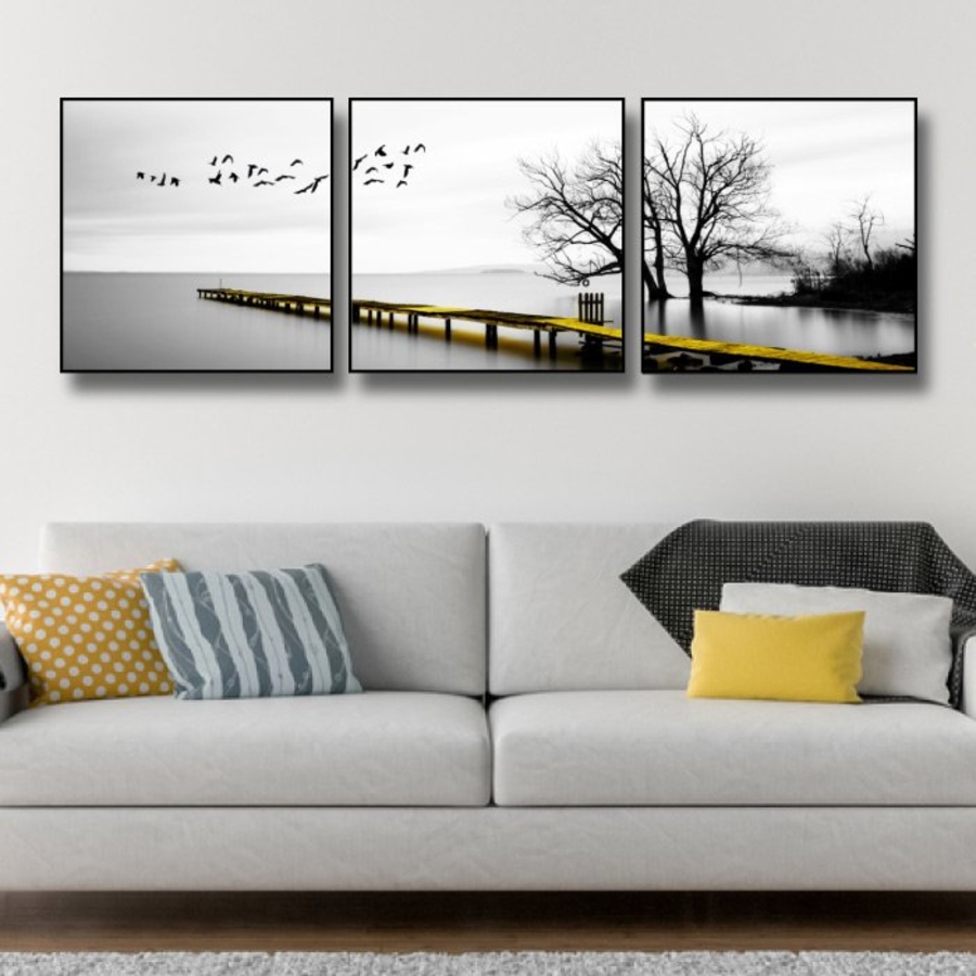 (Tặng đinh treo) Bộ 3 bức tranh canvas phong cảnh tranh canvas treo tường có khung gỗ cỡ lớn Tranh vải canvas treo tường vùng biển trang trí decor phòng khách sẵn móc treo kèm khung