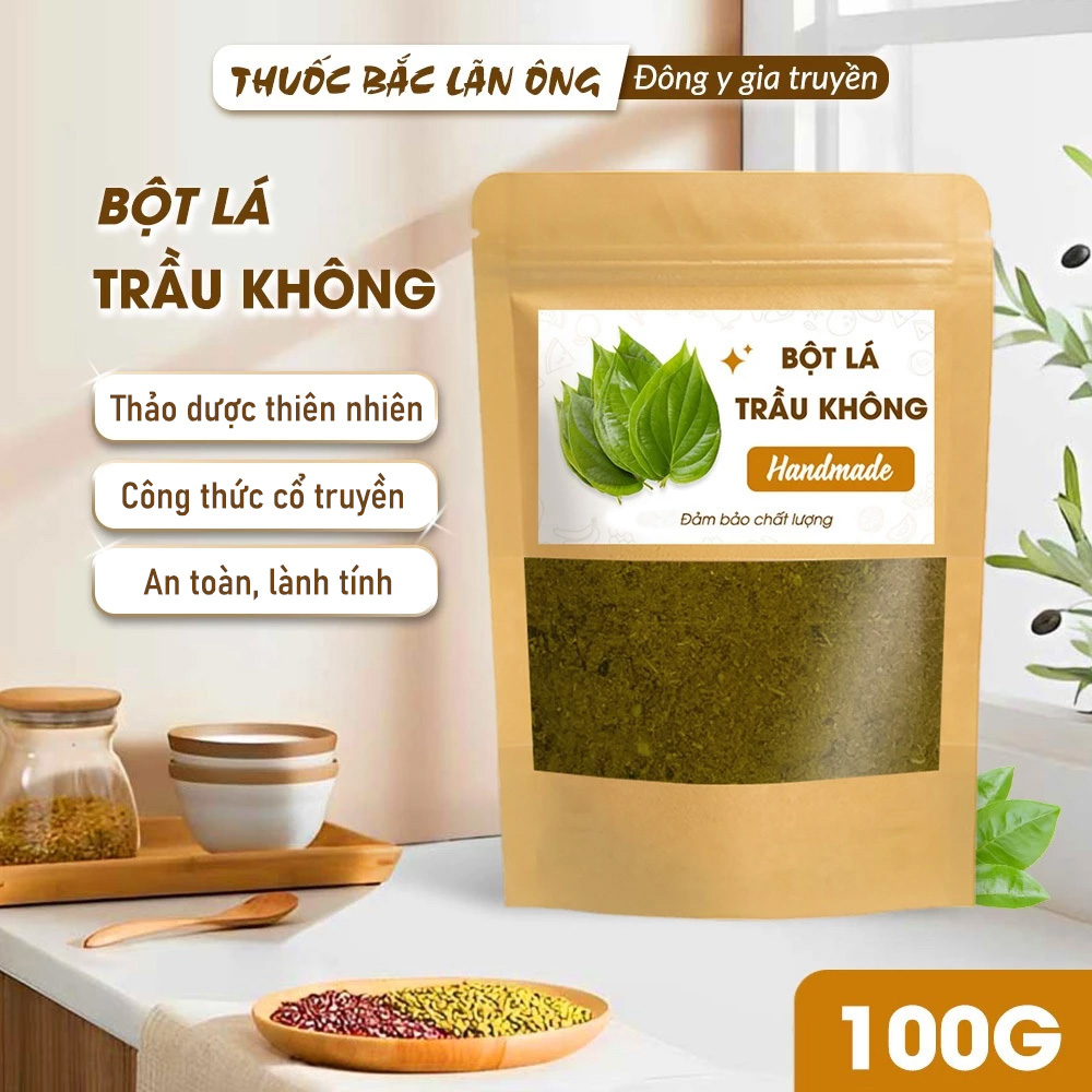 Betel Leaf Powder 100g, Pure, Steamed Betel Leaf Powder, Deodorizes, Reduces Itching and Fungus - Lan Ong