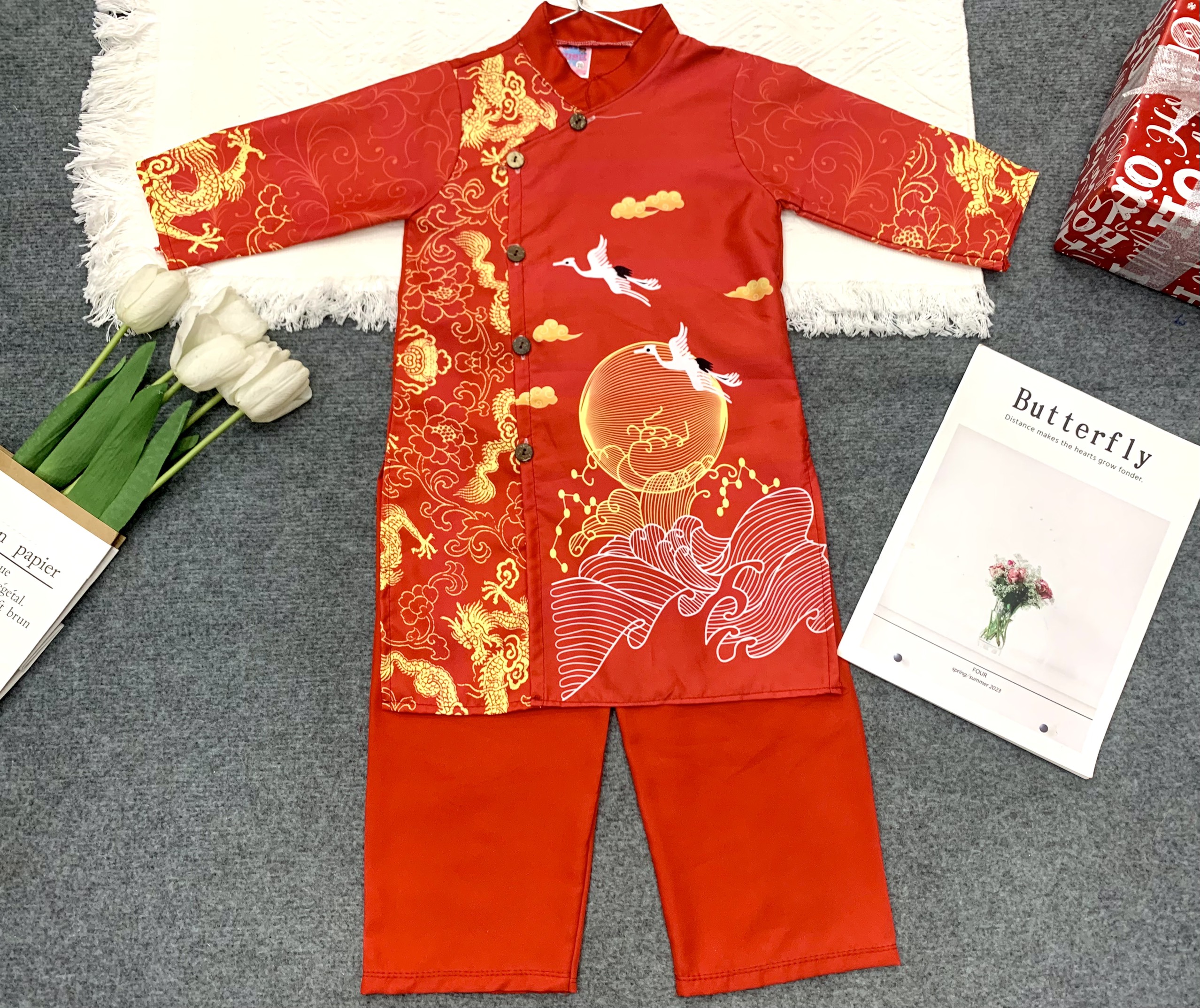 Bộ Áo Dài Lụa Bé Trai (6-18kg) (giao màu ngẫu nhiên)