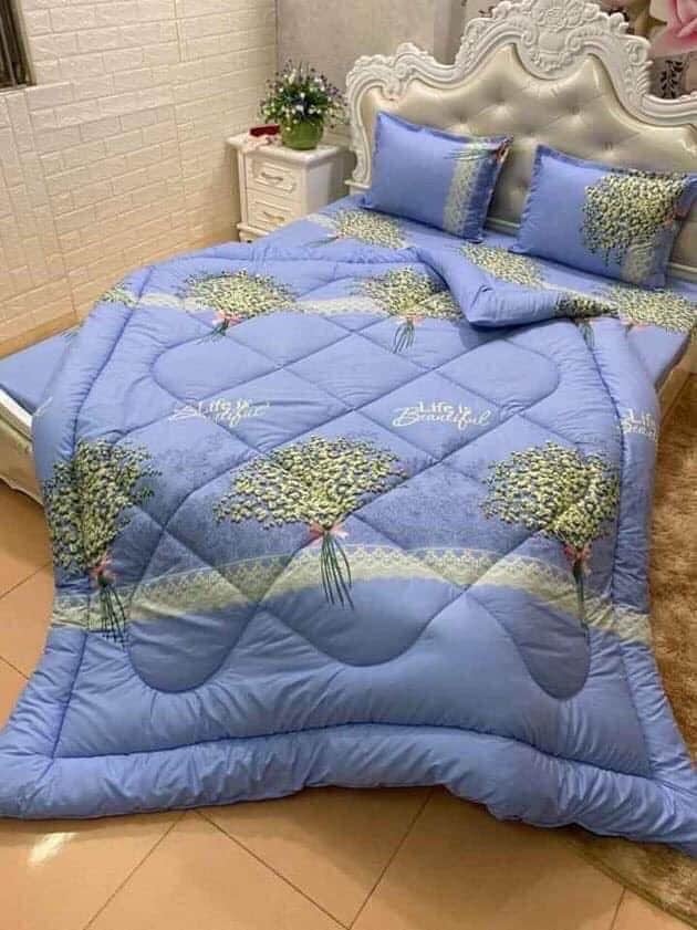 Bộ ga gối chăn phao 5 món poly cotton