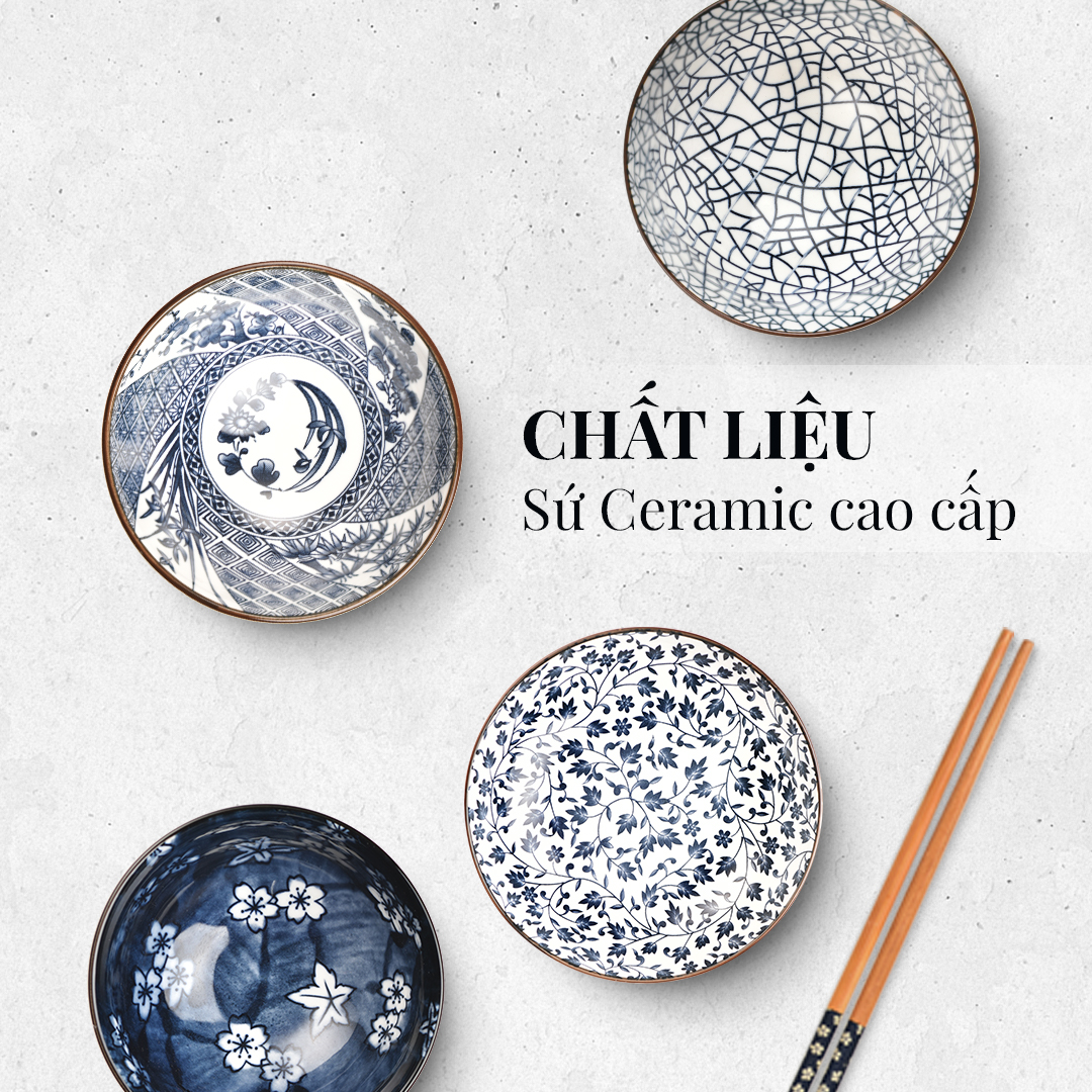 Bộ chén đĩa sứ cao cấp phong cách Nhật Bản (2 chén 2 đĩa 2 đũa)