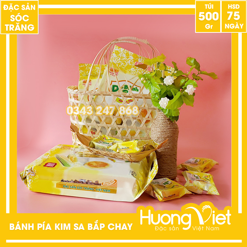 Bánh pía kim sa bắp Tân Huê Viên 12 bánh, bánh pía kim sa chay nhân bắp tan chảy