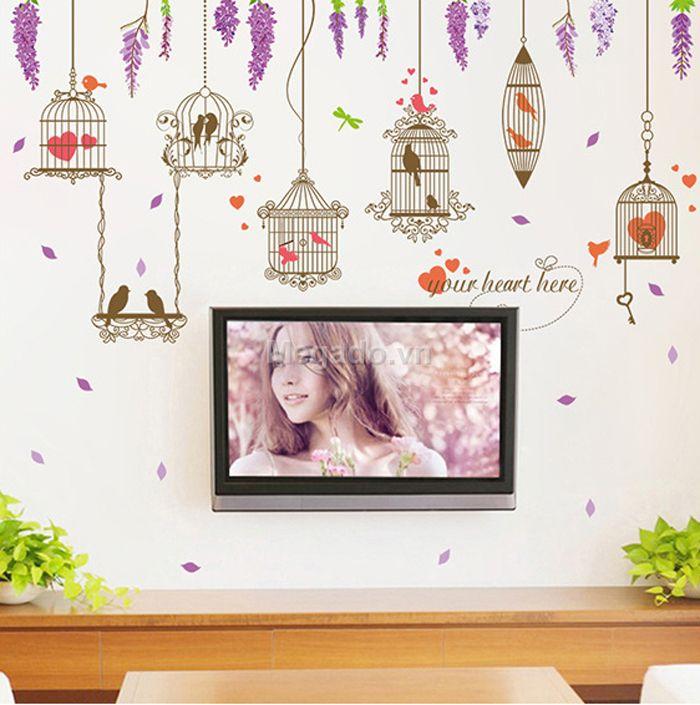 Decal tranh dán tường hoa rủ tím