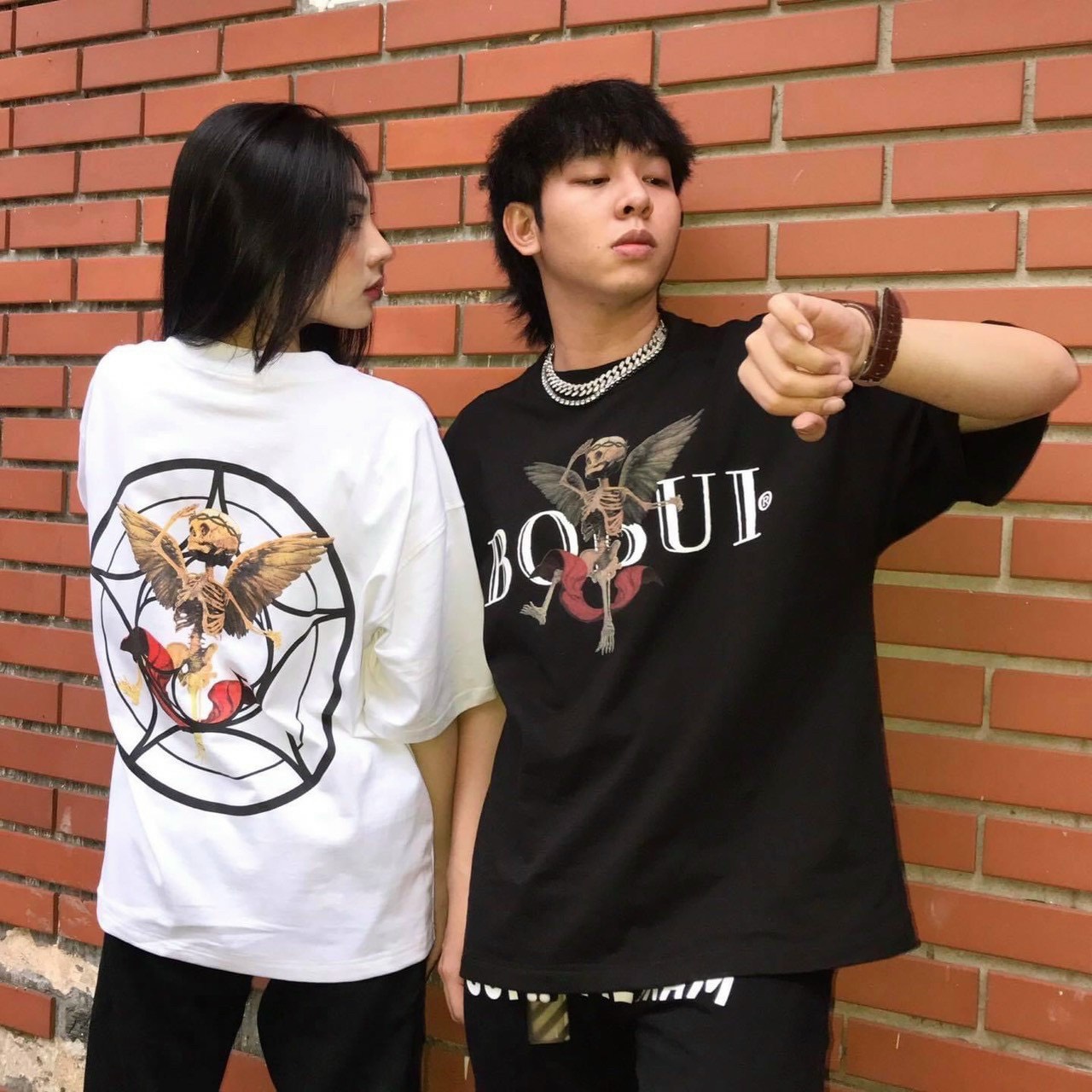 Áo thun BOBUI SKEL ANGEL STAR LOGO TEES unisex form rộng tay lỡ chất cotton