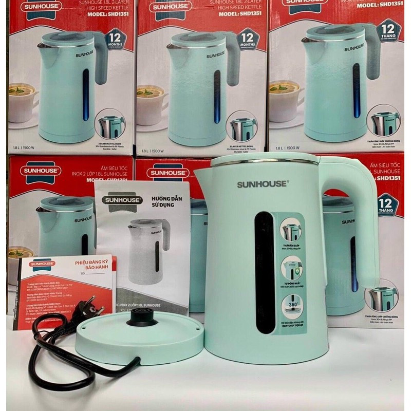 (BH 12 THÁNG) Ấm đun siêu tốc 2 lớp Sunhouse SHD 1351 (1.8 lít)