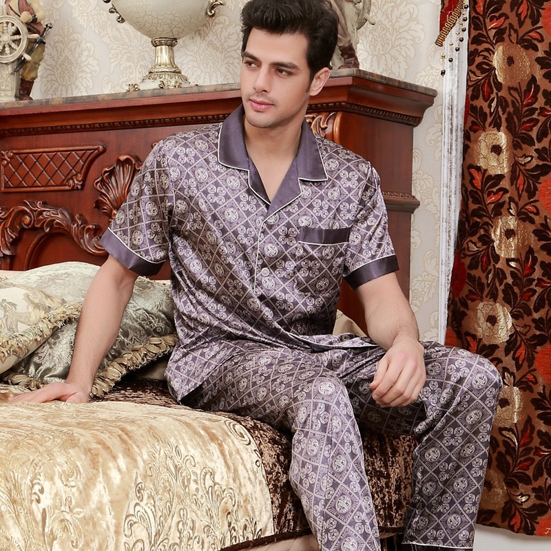 NG057N - Bộ pyjama nam ngắn tay chất lụa hàng nhập