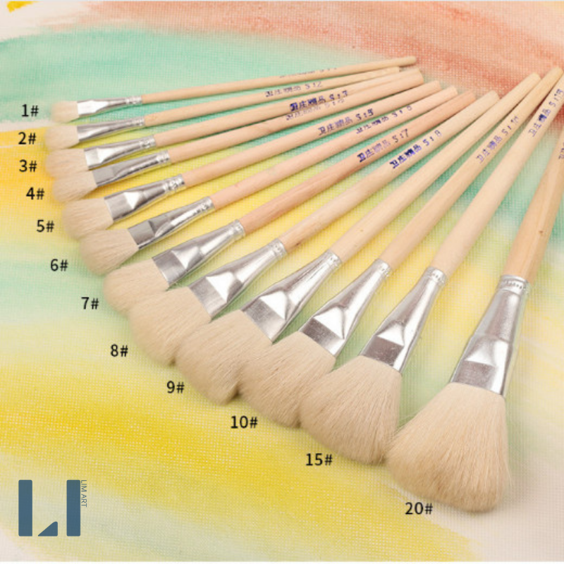Cọ vẽ bằng len cán gỗ chuyên dụng vẽ tranh sơn dầu, acrylic, màu nước, vẽ gốm, đồ thủ công,...