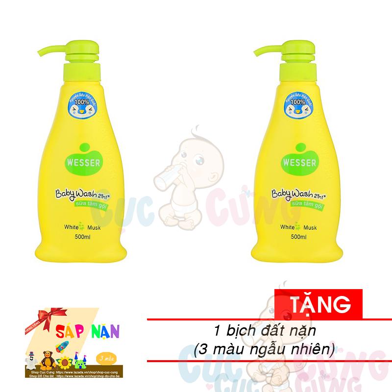 Bộ 2 Sữa tắm gội Wesser 500ml (có 3 màu) Tặng 1 bịch sáp nặn 3 màu ngẫu nhiên - sua tam goi