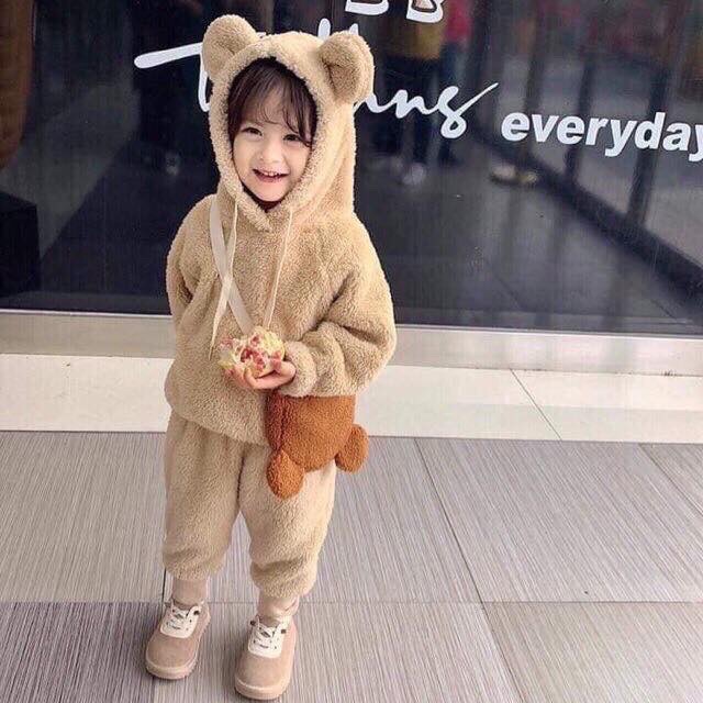 Bộ lông cừu tai gấu cho bé 1-6 tuổi trai gái ok