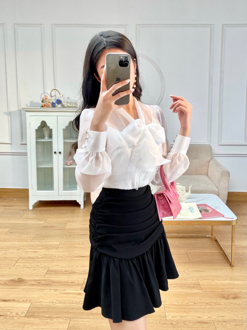 Áo sơ mi trắng nơ cổ_1AO106TR_Lep'