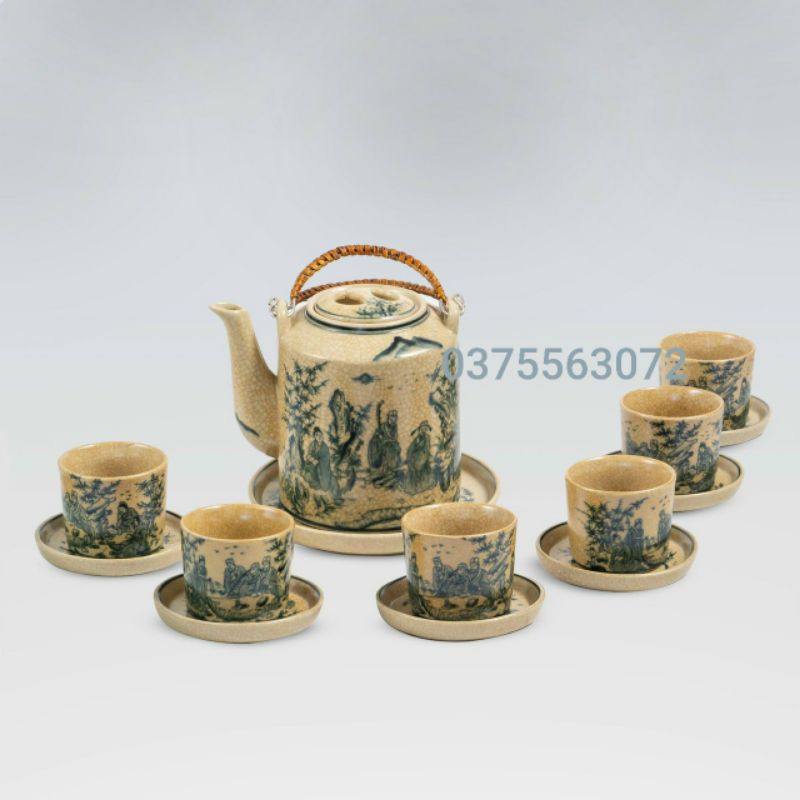 Bộ ấm tích 1,5L men rạn vẽ Bát tràng