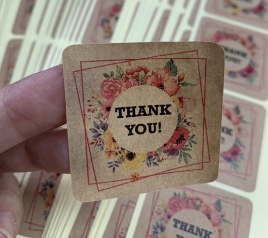 100 nhãn tem kraft "thank you" 4*4cm