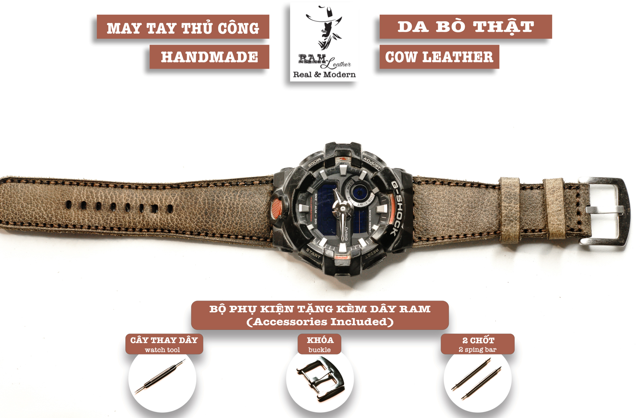 WATCH STRAPS DOUBLE COW LEATHER REAL