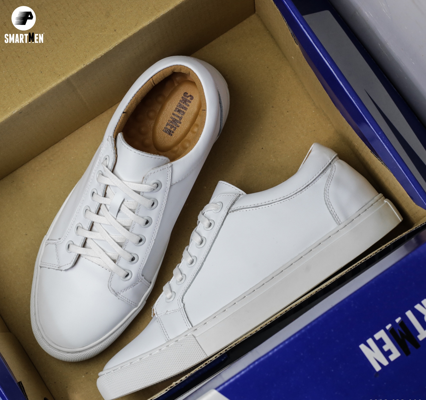 Giày Sneaker Da bò Tăng chiều cao SMARTMEN GD1-06 Trắng