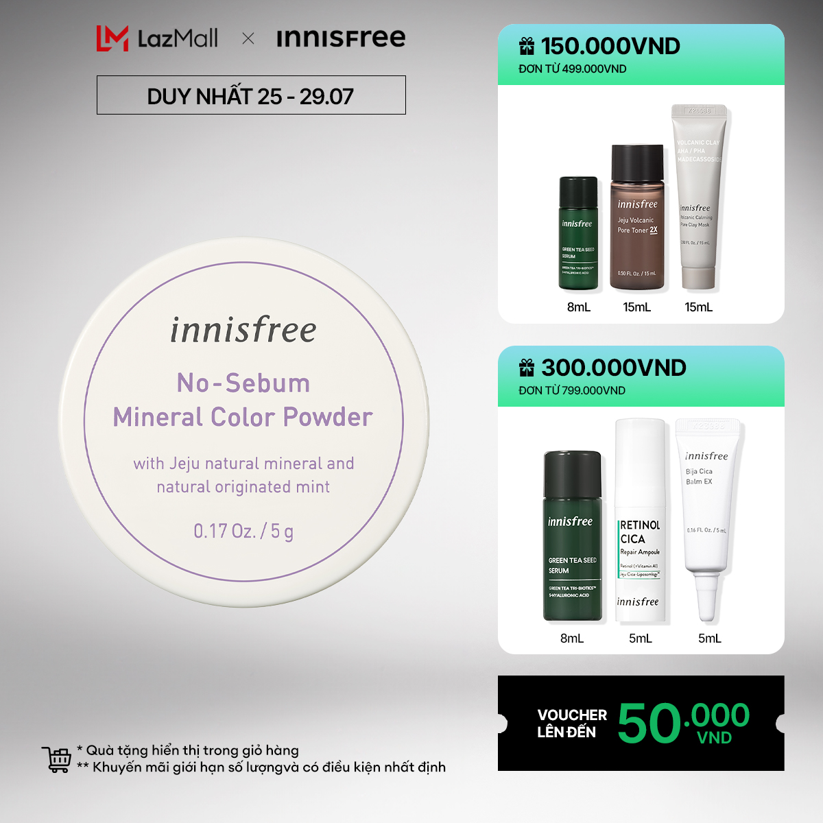 Phấn phủ bột kiềm dầu hiệu chỉnh tông da 1 (Tím) innisfree No Sebum