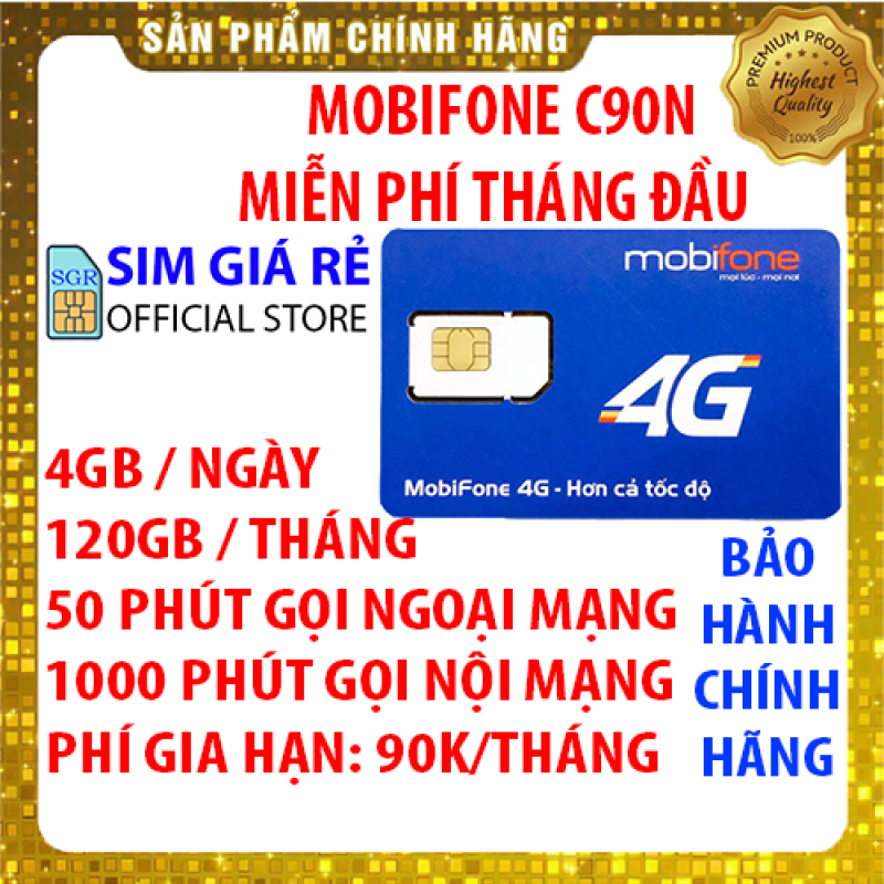 Sim 4g Mobifone C90N gói 4Gb/ngày (120Gb/tháng) đầu số 09 - Miễn phí tháng đầu + 50 phút gọi ngoại mạng - Sim Mobi C90N xài thả ga - Shop sim giá rẻ