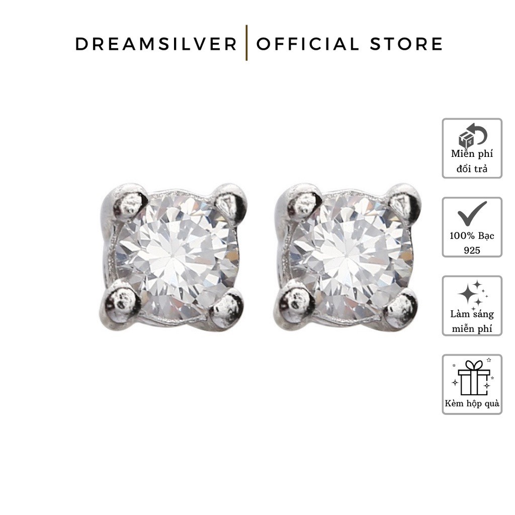 Khuyên Tai Bạc Dreamsilver Nụ Đính Đá Nhiều Size KT022