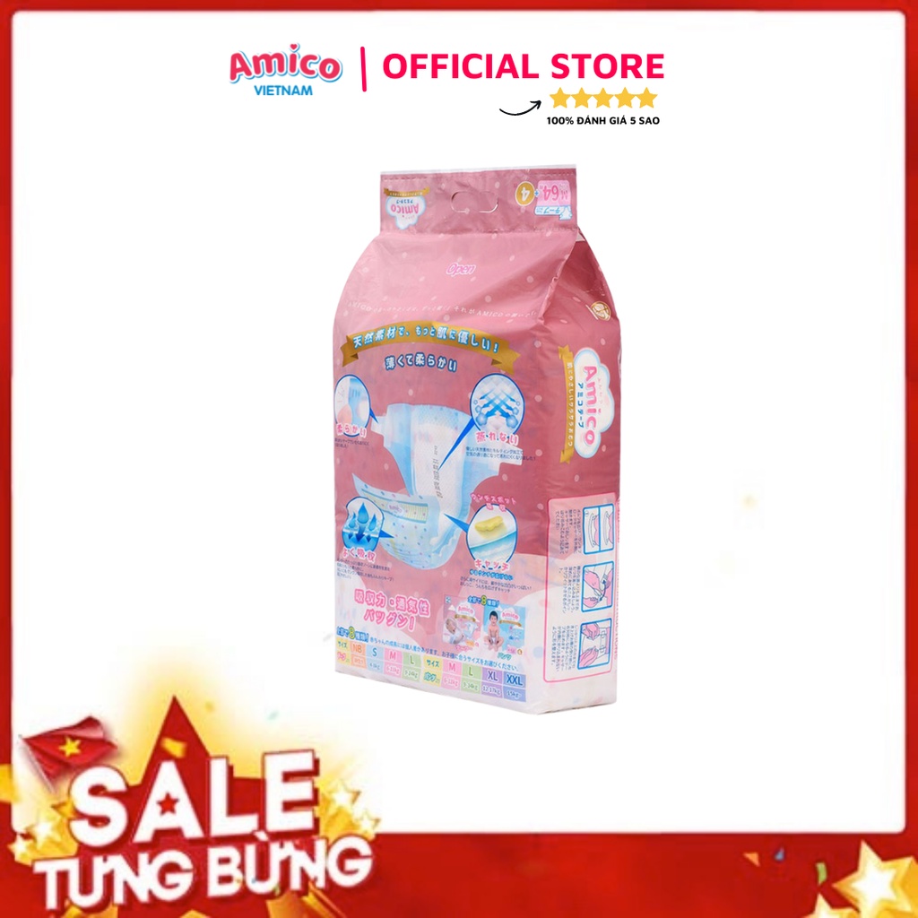 Tã dán Amico M64+4 miếng (dành cho bé 6 - 11kg)