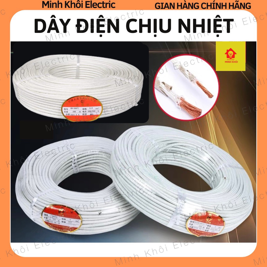 Dây điện chịu nhiệt độ cao amiang cuộn 100m, dây chịu nhiệt, dây điện amiang chịu nhiệt, dây cáp điện chịu nhiệt