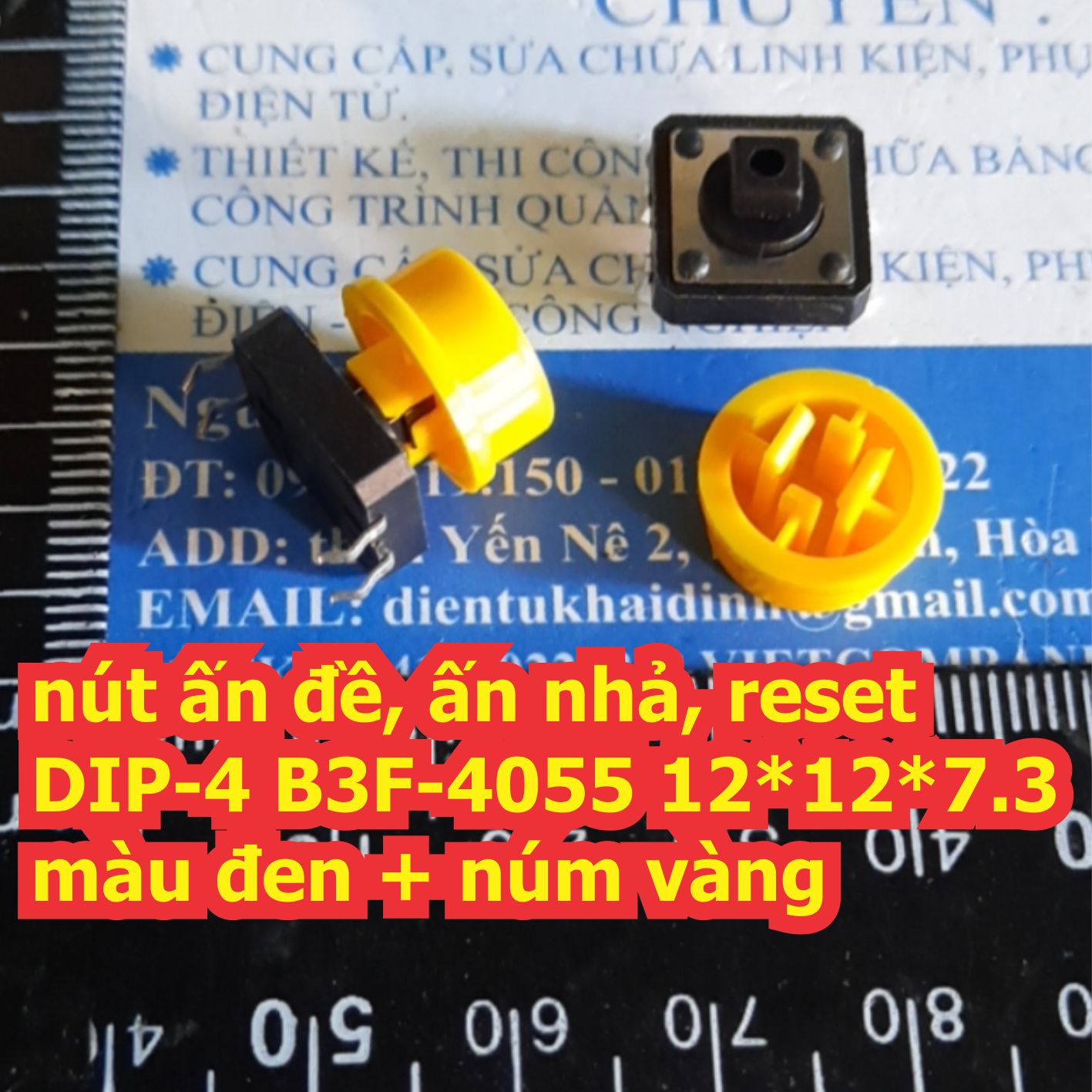 15 bộ nút ấn đề, ấn nhả, reset dip-4 b3f-4055 127.3 màu đen + núm vàng kde6604