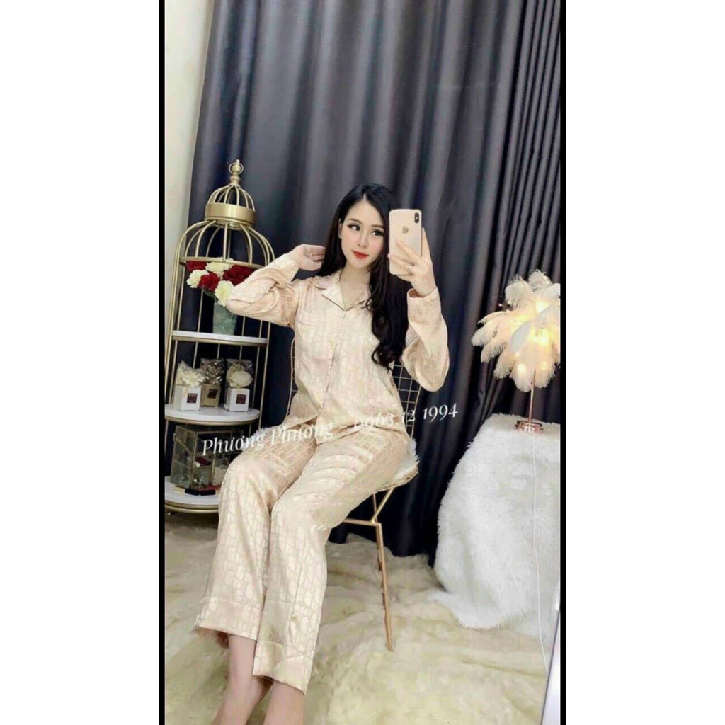 Bộ lụa gấm họa tiết dio dài tay cao cấp