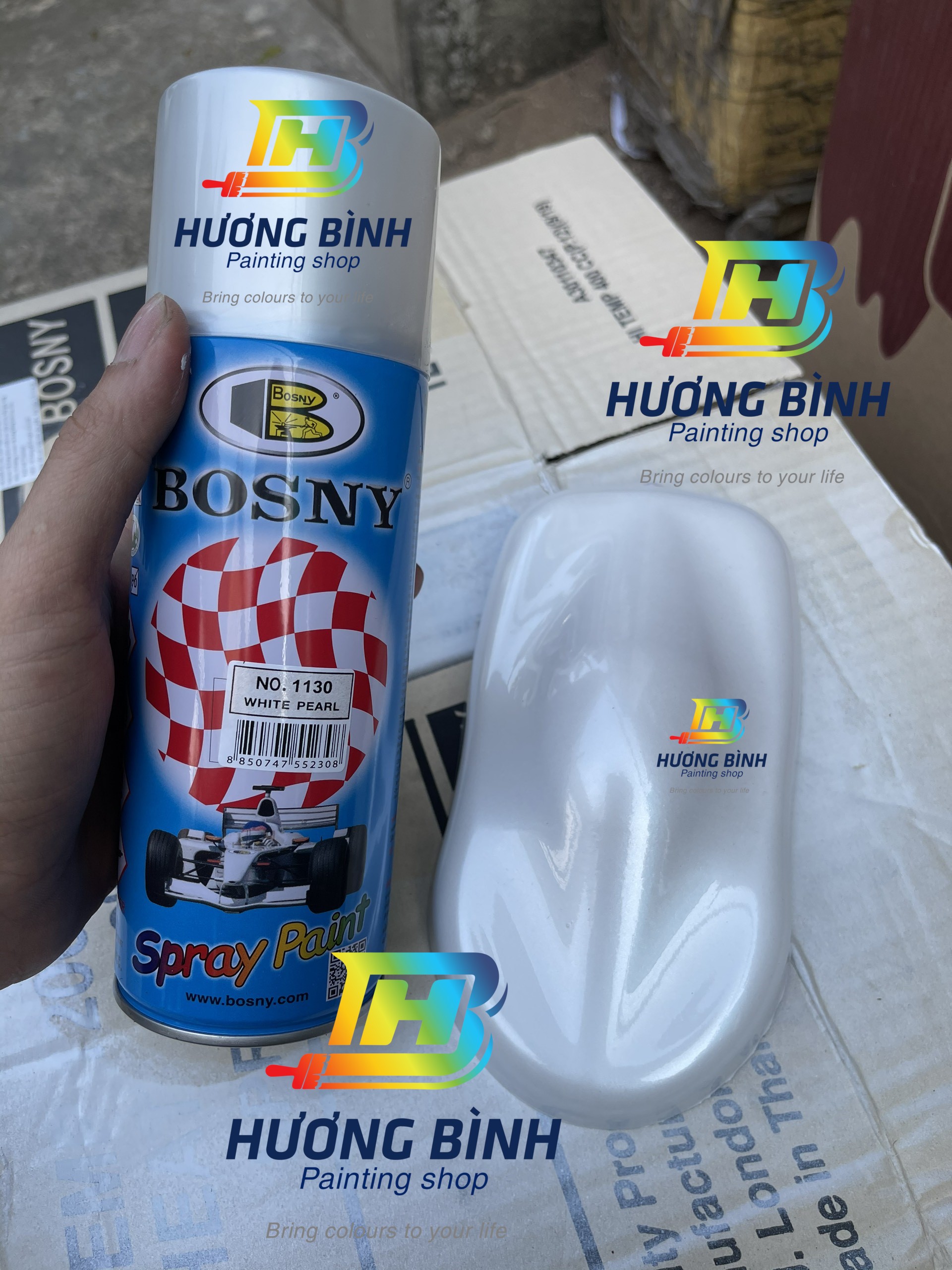 Sơn xịt bosny màu trắng ngọc trai - 1130
