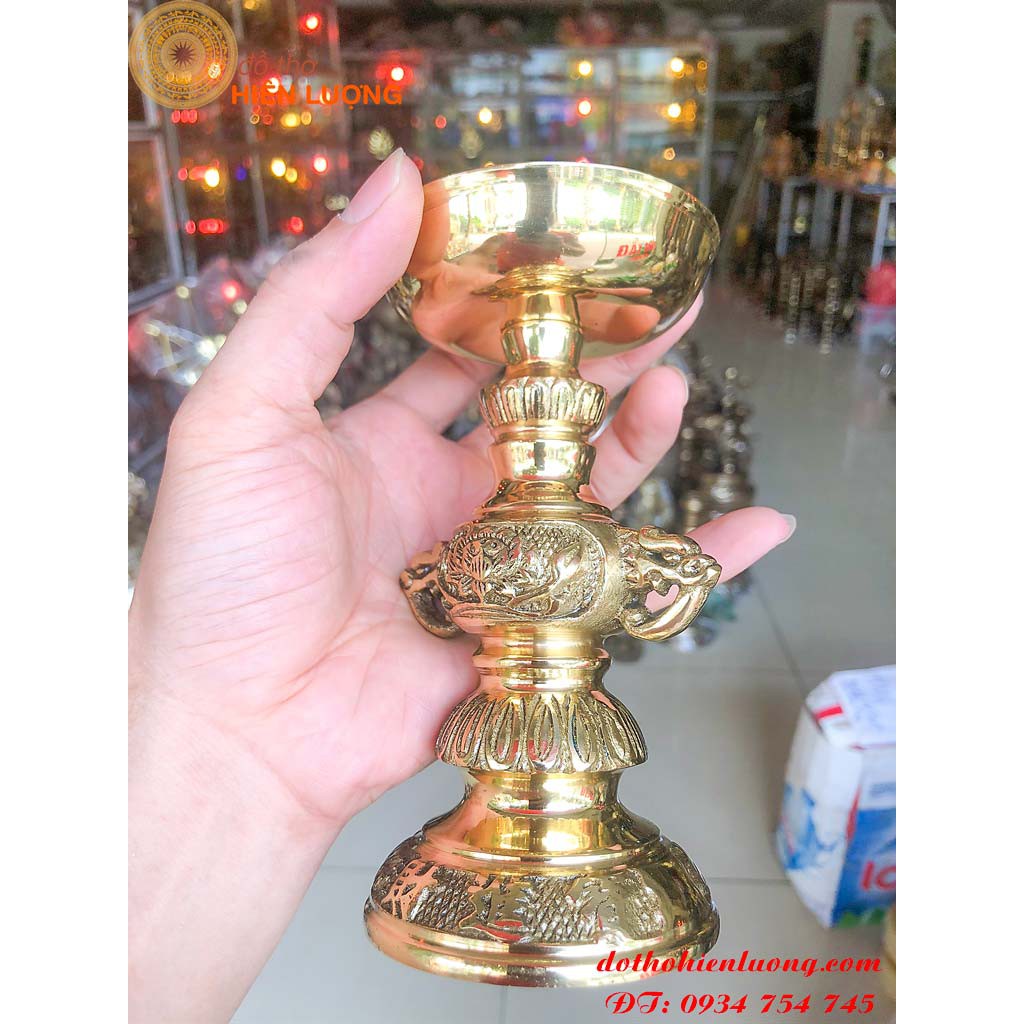 Brass Candle Holder with Handle 15cm High for Worship