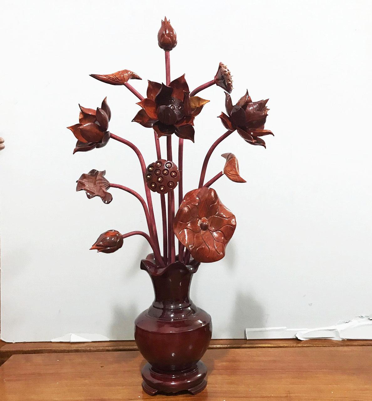 Mỹ Nghệ Độc bình hoa sen thờ gỗ hương