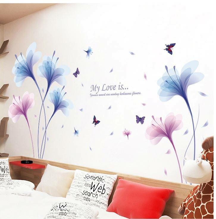 DECAL DÁN TƯỜNG COMBO HOA PHA LÊ TÍM