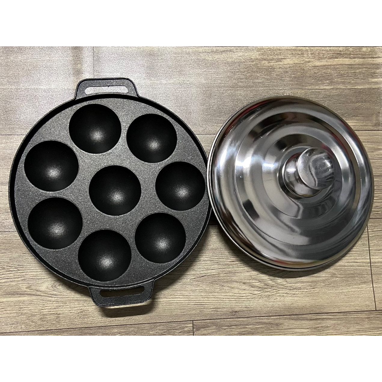 Khuôn Bánh Khọt 8 Lỗ Bằng Gang Chống Dính Có Nắp Khuôn Dày Cao Cấp Dragon