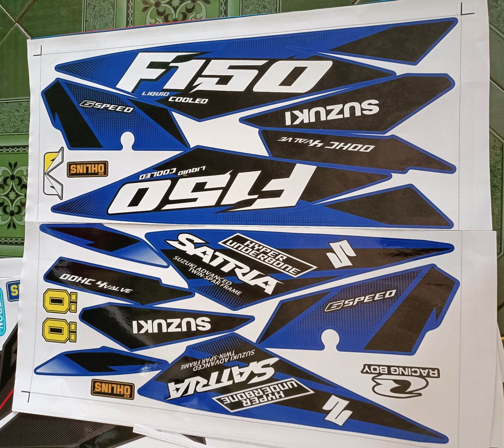 Tem rời satria f150 xanh đen