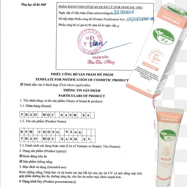 kem chống nắng thảo mộc xanh x4