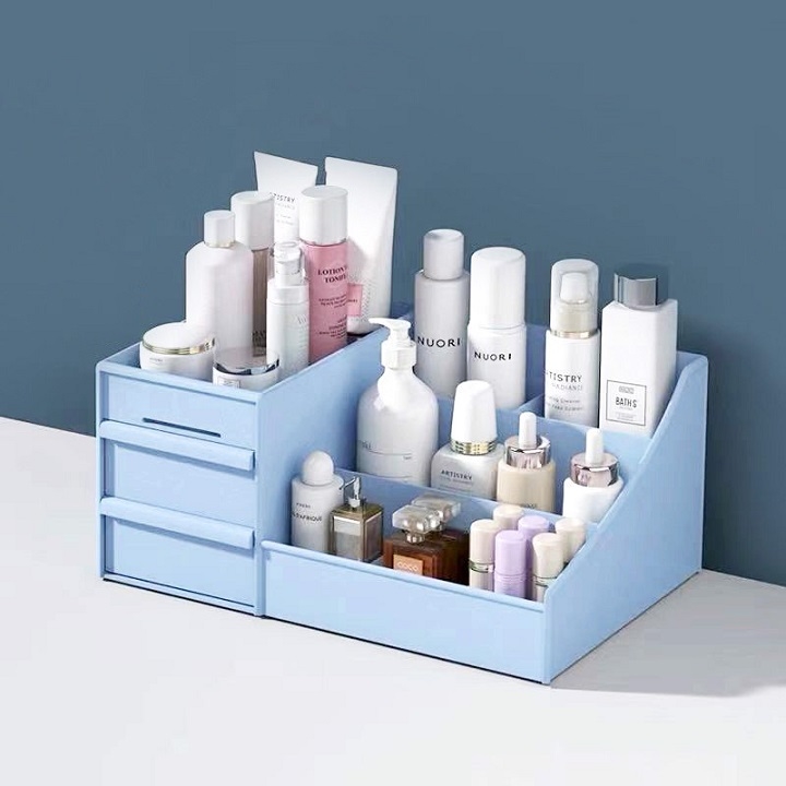 [HCM]Kệ đựng mỹ phẩm đa năng bằng nhựa 3 tầng 2 ngăn nhiều ô kích thước lớn