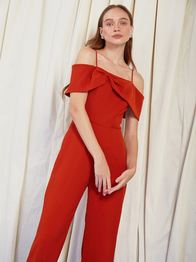 COCO SIN - Jumpsuit Đỏ Cam Xếp Nơ