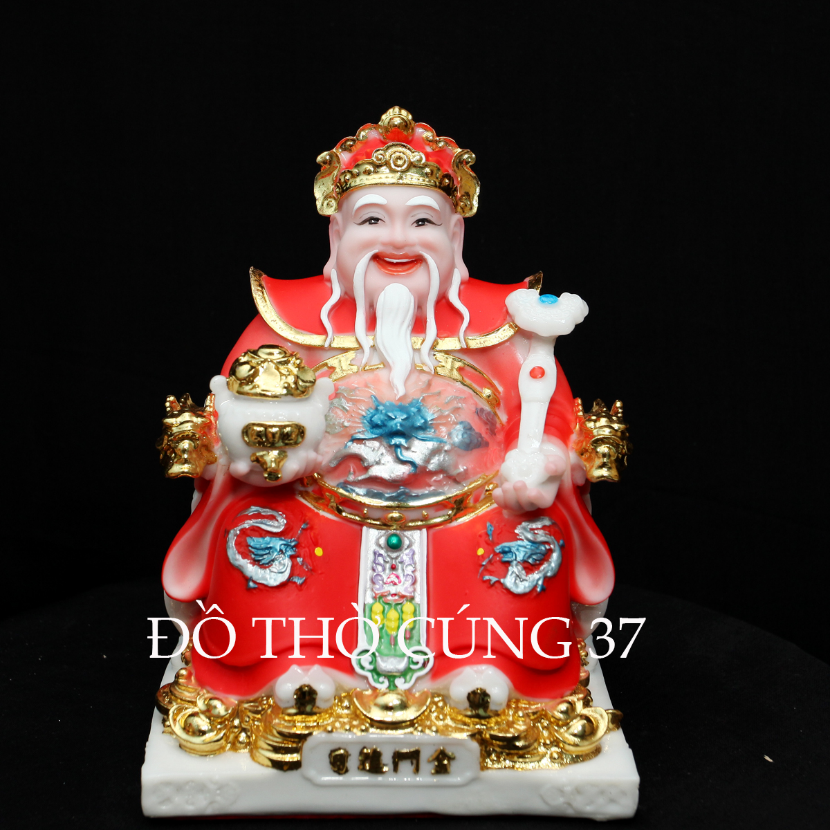[Height 20 cm] Red Silk Brocade Statue of the God of Wealth and Land [Stone Powder + Composite]