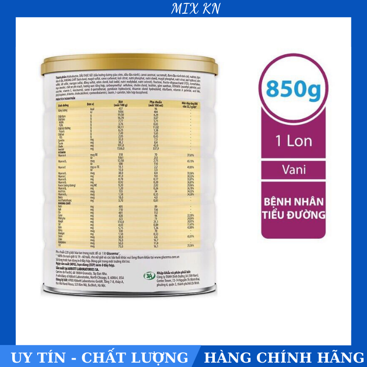 Sữa Bột Abbott Glucerna Hương Vani - Hộp 850g