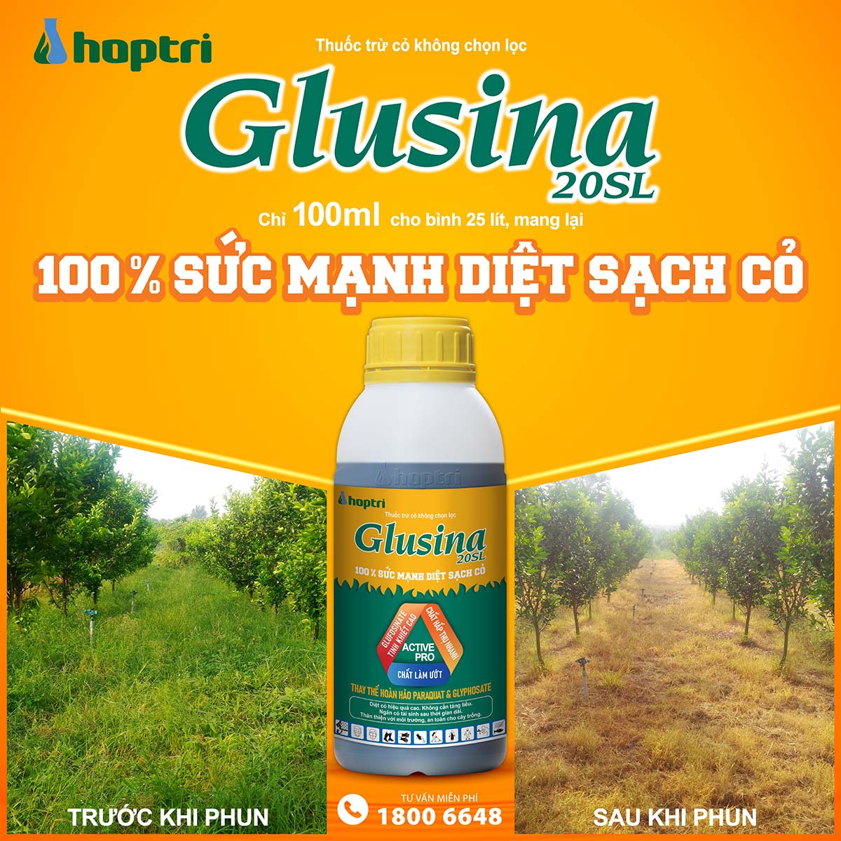 Trừ cỏ glusina 20sl - trừ cỏ cho vườn cây ăn quả