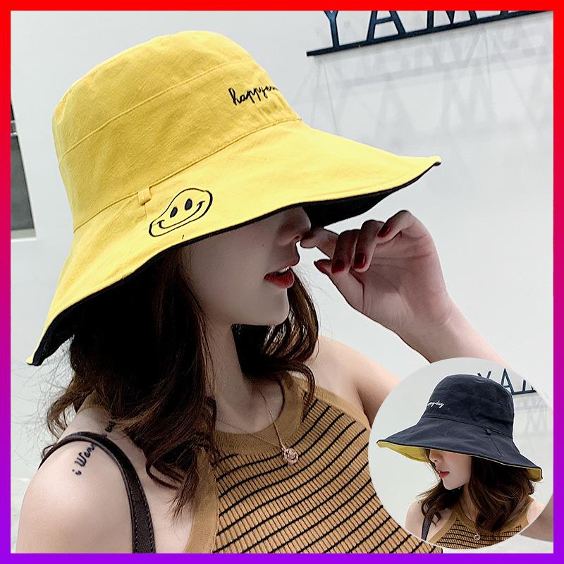 [HCM]Nón chống nắng CAO CẤP ☺︎ Happy everyday - VÀNH RỘNG 2 mặt đều dùng được - Nón rộng vành nữ - NHShop