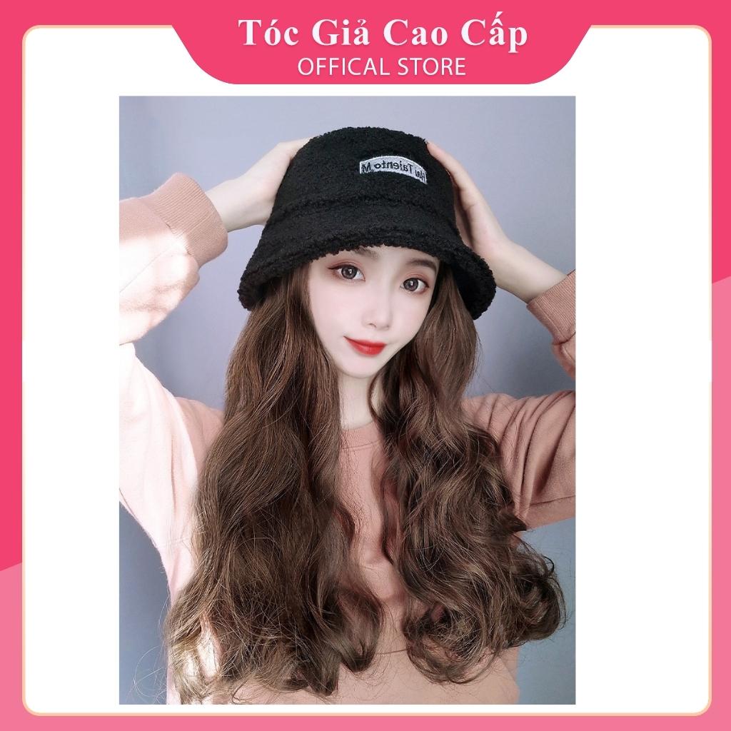 Tóc giả dín mũ nhiều màu sắc, mũ vành đen