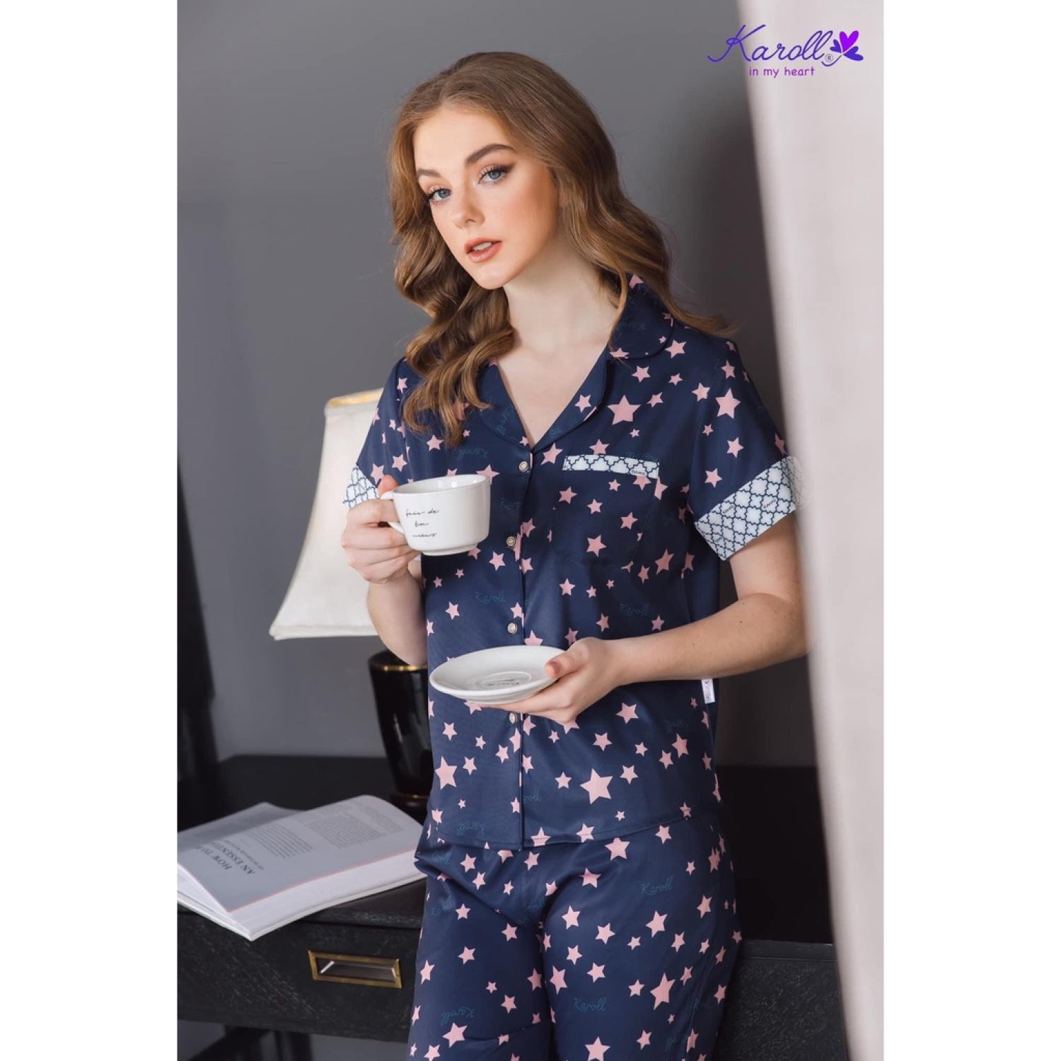 Đồ bộ nữ mặc nhà Jcvcoll - Karoll NH21.139 lụa pizama lụa sao