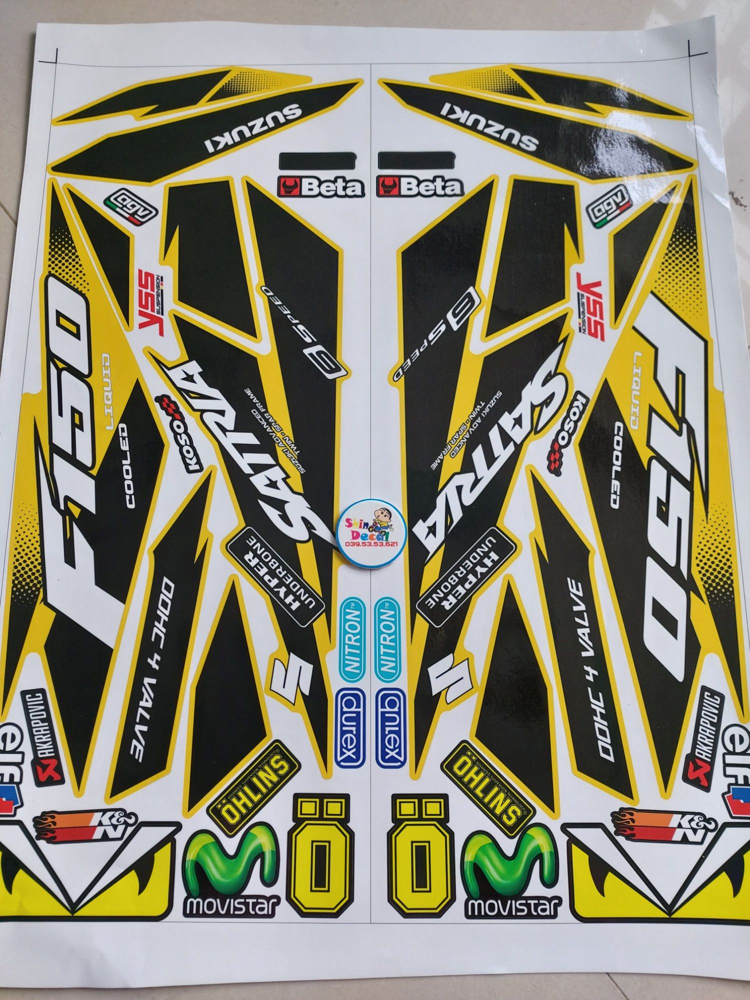 Tem xe satria f150 chấm bi